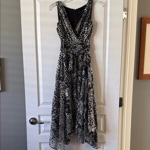 White House Black Market Asymmetrical Black and Gray Dress